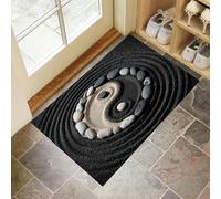 60 x 90 cm, paillasson d'entrée intérieur et extérieur, Tapis à Style de méditation Zen Motif Yin-Yang des Galets, Tapis de Sol résistant à la décoloration, Profil Bas, Facile à Nettoyer Noir