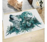 60 x 90 cm, paillasson d'entrée intérieur et extérieur, Tapis Animaux à l'aquarelle Forêt des Loups, Tapis de Sol résistant à la décoloration, Profil Bas, Facile à Nettoyer Vert