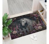 60 x 90 cm, paillasson d'entrée intérieur et extérieur, Tapis Animaux et Fleurs Licorne des Fleurs, Tapis de Sol résistant à la décoloration, Profil Bas, Facile à Nettoyer Rose foncé