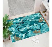 60 x 90 cm, paillasson d'entrée intérieur et extérieur, Tapis Animaux fantastiques Dragon des Mers, Tapis de Sol résistant à la décoloration, Profil Bas, Facile à Nettoyer Bleu-Vert