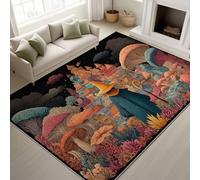 60 x 90 cm Rouge Tapis Sorcier Champignon Géant Bâtiments Imprimé Rêve Fantaisie Magique Anime Tapiss Fantaisiste Surréaliste Vibrant & Tapis antidérapant magique intégré pour Chambre Enfants