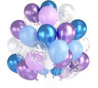60 X Blue Purple White Latex Balloons With Snowflake Confetti, Metallic For Birthday Princess Winter Party Decoration