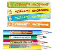60 x Étiquettes autocollants nom de votre choix personnalisés chaque sticker 3,5x1cm pour enfants inscription école maternelle crayons stylos (Pour les stylos, 21 Chat)