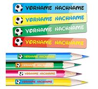 60 x Étiquettes autocollants nom de votre choix personnalisés chaque sticker 3,5x1cm pour enfants inscription école maternelle crayons stylos (Pour les stylos, 36 Football)