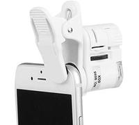 60 x Loupe Microscope avec Zoom, Universel Telephone Mobile Portable Clip Microscope Micro Objectif Agrandisseur Microscope de Poche avec 2 LED et UV Loupe Bijoutier pour Phone et Tablets
