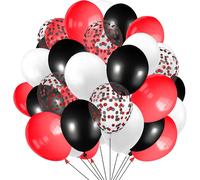 60 X Red Black Balloons, 12 Inches Red Black Confetti Latex Helium Balloons For Boys, Children, Birthdays, Christenings, Graduations, Baby Showers, Weddings, Party Decoration