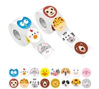 600 Adorables Autocollants Tête d'Animaux Rondes, 16 modèles avec ligne perforée pour les enfants pour un faveur de fête (version élargie, chacun mesure 3,8 cm de diamètre)