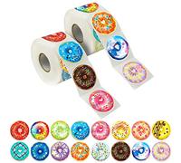 600 Autocollants Beignet Décoration de Fête Récompense Enseignant Encouragement Motivation Mega Pack 16 designs avec ligne de perforation (chacun mesure 3,8 cm de diamètre)
