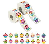 600 Autocollants Cupcake Décoration de Fête Récompense Enseignant Encouragement Motivation Mega Pack 16 designs avec ligne de perforation (chacun mesure 3,8 cm de diamètre)