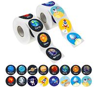 600 Autocollants du système solaire en rouleaux avec ligne de perforation. Parfait pour les tout-petits et les enfants. 3,8 cm (édition élargie avec astronautes, comètes, la lune et satellites)