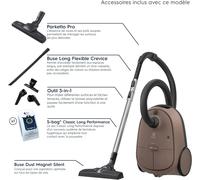 600 Clean, Aspirateur Avec Sac, Commandes Aux Pieds, 50% De Plastique Recyclé, Filtre Hygiène 12 Lavable, Cordon 12M Xxl, Eb61C3Wbl, Marron