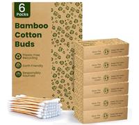 600 cotons-tiges en bambou | 100 % respectueux de l'environnement et biodégradable | Cotons-tiges Q Tips | Écouteurs compostables en bambou | Emballage sans plastique recyclé | 6 x 100 embouts en