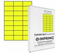 600 étiquettes autocollantes Jaune fluo de 70 X 37 mm - 24 étiquettes/feuille - 25 planches papier A4 adhésif couleur - pour impression Laser et Jet d'encre