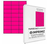 600 étiquettes autocollantes Rose fluo de 70 X 37 mm - 24 étiquettes/feuille - 25 planches papier A4 adhésif couleur - pour impression Laser et Jet d'encre