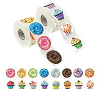 600 PCs Cupcake Beignet Décoration de Fête Récompense Enseignant Encouragement Motivation Autocollant Mega Pack 16 Motifs avec Ligne de Perforation (Chaque mesure = 3.8 cm de diamètre)