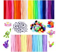 600 Pièces 400 fil Cure Pipe Chenille 30 cm, 100 Pompons Multicolores, 100 Yeux Branlants Autocollants, DIY Artisanat Décoration Fournitures, Chenille pour la Fabrication de Fleurs, Petits Animaux