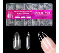 600 Pièces Capsule Americaine Ongle Amande, Transparent Couverture Soft Gel Tips Pour Salons De Manucure Et Nail Art Diy Pour Femmes Et Filles, 12 Tailles