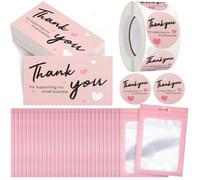 600 pièces Ensemble de cartes de remerciement et autocollants, Appréciation pour le soutien de ma petite entreprise, avec sac d'emballage refermable, convient pour les boutiques, les magasins en ligne