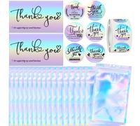 600 pièces Ensemble de cartes de remerciement et autocollants, Appréciation pour soutenir ma petite entreprise, Comprend des sacs d'emballage refermables, Convient aux entrepreneurs (Holographique) Pa