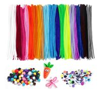 600 Pièces Fils Chenilles Loisirs Creatifs,400 fil Cure Pipe Chenille 30 cm,100 Pompons Multicolores,Pipe Cleaners Créatif,100 Yeux Branlants Autocollants, DIY Artisanat Décoration Fournitures