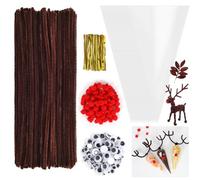 600 Pièces Fils Chenilles Marron Set, Cure Pipe Marron, Fil Chenille Noel, Pompons Rouge, Yeux Auto-Adhésifs, Sachets Bonbons, Sacs à Cône Transparent, Décorations et Artisanat Creatifs Noël