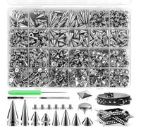 600 Pièces Spikes Rivets Studs avec 3 Outils pour Cuir, Vêtements,Ceintures | Cône Spikes Rivets Décoratifs Punk Clous Pyramidaux pour Vestes, Sacs, Ceintures, Concerts, Atelier DIY, Argent