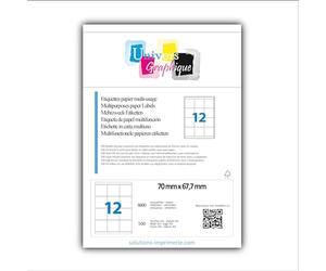 6000 Étiquettes 70 x 67.7 mm soit 500 feuilles de 12 Étiquettes blanches adhésives personnalisables pour imprimante jet d'encre et Impression laser Code herma 4617, apli 1190, agipa 118997