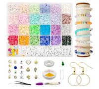 6000 Pièce 6mm Perles pour Bracelet Perles Heishi, 24 Couleurs Perles de Rocaille Perles Plates pour Bracelet, Argile Polymère Perles Kit Perle de Rocaille pour Bijoux DIY Collier Bracelet