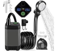 6000mAh 7800mAh 9000mAh Camping Douche Pompe avec affichage LED montrant la charge restante et la température de l'eau en Fahrenheit (buse 6000mA noire)