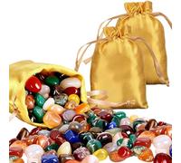 600g Mélange de Naturelles Pierre Précieuse Enfant, Pierres Précieuses et Minéraux Naturels Polis avec 2 Sacs Dorés, 8-12m, Pierres à Tambour multicolores pour Chasse au Trésor (Environ 360 Pièces)