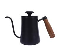 600ML Coffee Brewing Pot 304 Stainless Steel Water Pot with Temperature Meter Wood Handle Long Spout (Noir)