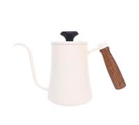 600ML Coffee Brewing Pot 304 Stainless Steel Water Pot with Temperature Meter Wood Handle Long Spout (Blanc)