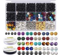 600pcs Black & Colorful Lava Beads (4 8mm) With Metal Spacers And Elastic Cords For Jewelry Making,Meditation And Mindfulness Projects