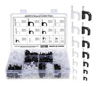 600PCS Clips Câble avec Clou Rond, Cavalier Fixe Câble 4mm 5mm 6mm 7mm 8mm 10mm 12mm, Attache Câble Clou pour Fixation de Câble