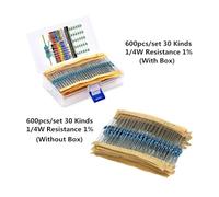 600PCS/LOT 1/4W Metal Film Resistor Kit 1% Resistor Assorted Kit Set 10-1M Ohm Resistance Pack 30 Values each 20 pcs NWPNLXEA(600pcs Without Box)