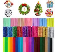 600pcs Tiges de Fils Chenille, 37 Couleurs 400 Cure Pipe, 100 Pompons en Fil Chenille et 100 Yeux Mobiles Autocollants, Cure-pipes Colorés pour DIY Artisanat Décoration Fournitures Loisirs Creatifs