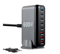 600W Chargeur USB Multiple, 8 Ports GaN Ⅳ Tech PD 140W Chargeur Rapide QC PPS Prise avec 5 USB-C et 3 USB-A Multiple Station de Charge Adaptateur pour Laptop Téléphone