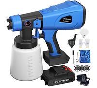 600W Pistolet a Peinture sans Fil, Trafic Réglable Pistolet Peinture Électrique, Technologie HVLP, 3 Modes de Pulvérisation, Récipient Détachable 1000ML, 4 Buses