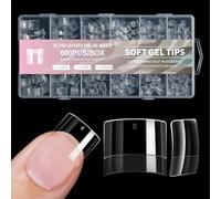 600x Demi-couverture Courte Conseils Gels Souples Presse Sur Ongles Facile À Utiliser Clair Faux Pour Les Salons