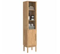 [60450]Cabinet de salle de bain - MEUBLECHIC - Meuble wc/commode SDB - haut FLORO Cire marron 35x30x160 cm,Poids:15.7 Kg
