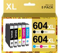 604XL Cartouche Compatible pour Epson 604 604 XL Multipack 604XL pour Epson Expression Home XP-2200 XP-2205 XP-3205 XP-4200 XP-4205 Workforce WF-2910 WF-2930 WF-2955 WF-2955 WF-2950 (5-Pack)