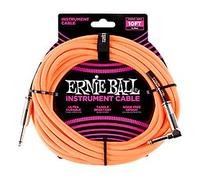 Ernie Ball Câble d’instrument tressé, connecteur droit et coudé, 3 m, orange fluo