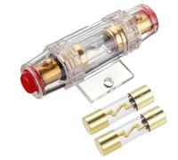 60A Porte Fusible AGU Voiture Plaqué Or avec 2 Pièces AGU Fusibles Verre 60 Ampère pour Sono Auto Audio Automobile Ampli Protection Alimentation de Sécurité Puissance