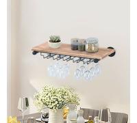 60cm Kitchen Bar Casier à vin mural Porte-bouteilles Verre à vin Cintre Fer+Bois