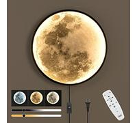 60cm Lune Lampe Murale LED Dimmable avec Télécommande Appliques Murales avec interrupteur et prise Lumière Lampe Lune Mur 3D Lumière Lampe Art Déco Lampe de Chevet Ronde Lumière Murale pour le Salon