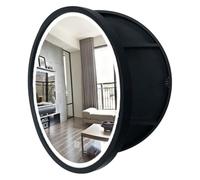 60cm Round Wall Mirror Cabinet with Lights Left Door 3 Tier Vanity Storage Shelf Modern Black Design for Home Kitchen Stylish and Functional Accent Piece