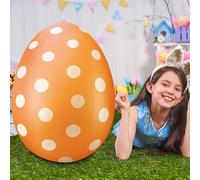 60CM Œufs de Pâques Géants Gonflables, Oeufs de Paque Colorés, MatéRiau PVC Suspendu ExtéRieur, Décor D'Extérieur pour Fête, Jardin, Pelouse, Chasse aux Œufs (Orange)