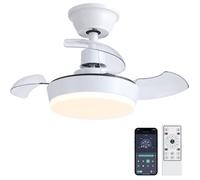 60cm Ventilateur de Plafond avec Lampe LED,Plafonnier Ventilateur Silencieux Connecté avec Télécommande 6 Vitesses,3 Pales,Blanc