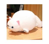 (60cm,white cat)Popular Cute Round Drum Drum Doll Pillow Chubby Crocodile Puffer Plush Toy Round Cat Pinch Puffer