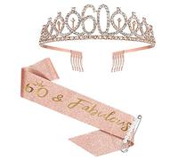 60e anniversaire ceinture et diadème pour femme, couronne de ceinture d'anniversaire en or rose 60 et fabuleux ceinture et diadème pour femme, 60e anniversaire cadeaux pour joyeux 60e anniversaire